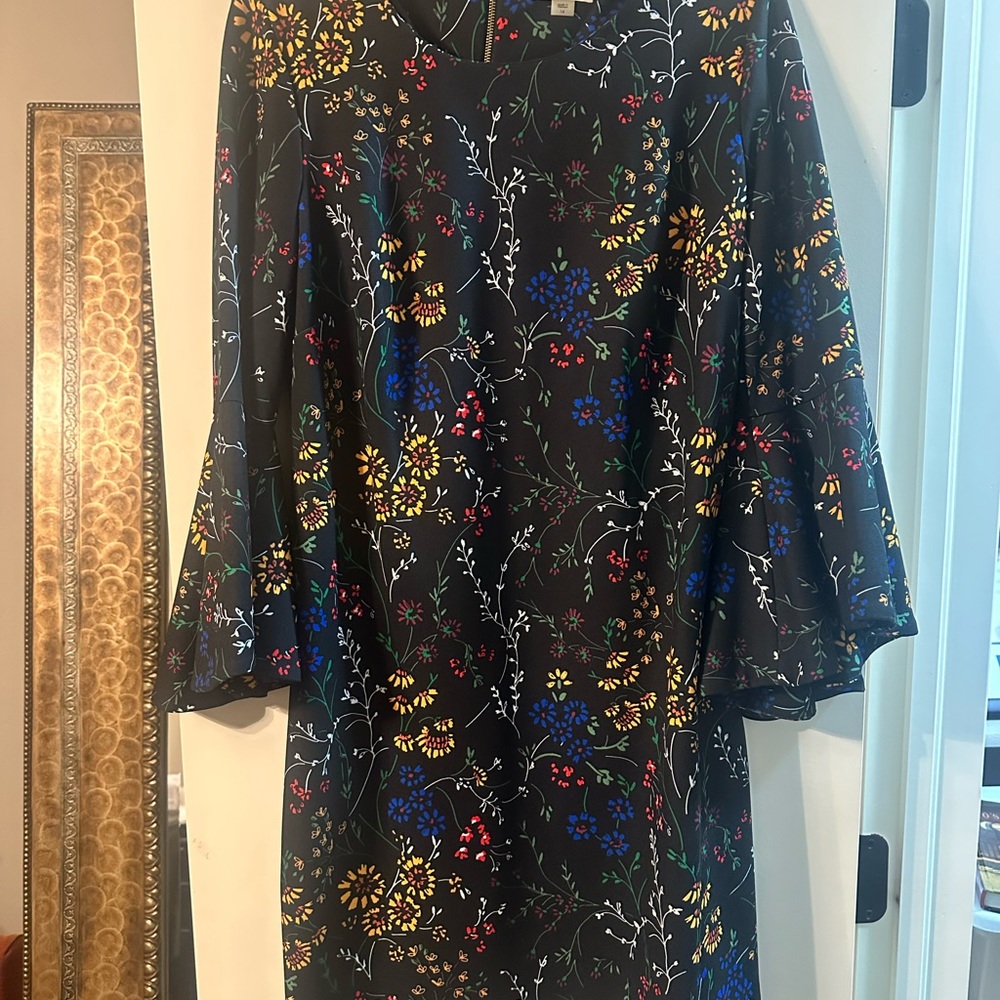 Calvin Klein Black Sheath Dress with Bell Sleeves